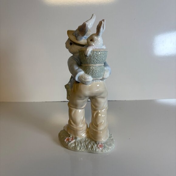 Ceramic Easter Bunny Figurine Baby Rabbit Basket Glazed 10.5" - Picture 3 of 7